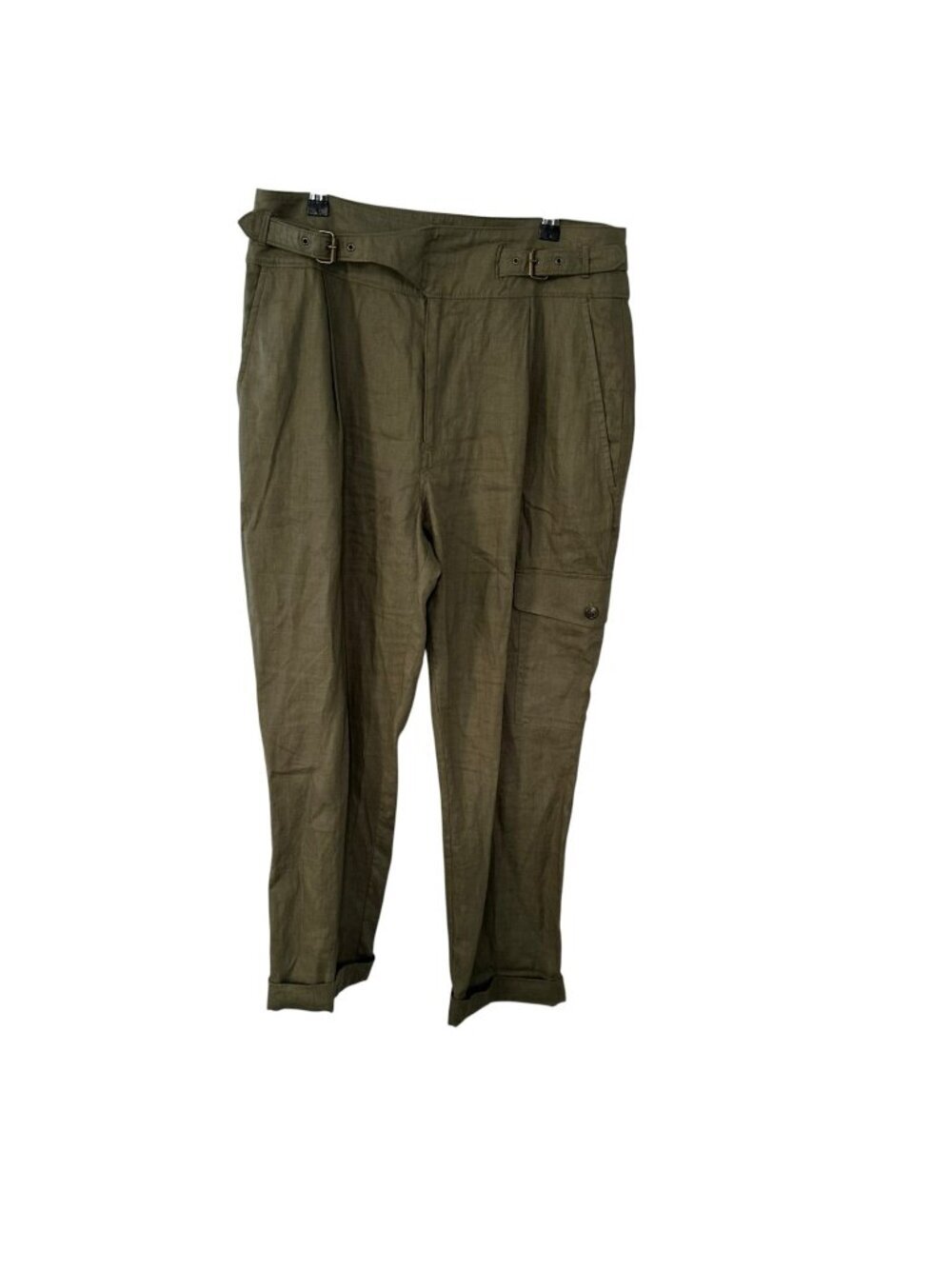 Lauren Ralph Lauren Linen Pants Army Green Straight Leg Cargo Black Label Sz 10